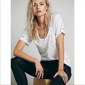 Free People white distressed Tee Shirt